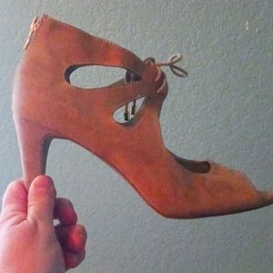 Suede heels tie zipper back